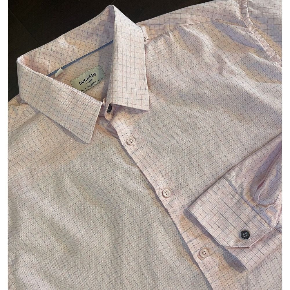 Duchamp London Button Down Mens XXL 18 46 Pink Micro Check Tailored Fit Shirt